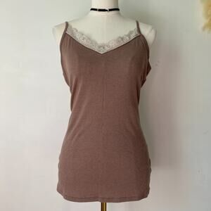 Old Navy Womens Y2K Ribbed Lace Trimmed Tank Size XL Preppy Brown Elena Gilbert